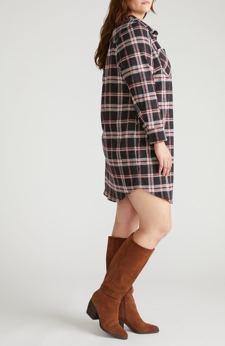 Universal Standard Long Sleeve Check Flannel Shirtdress, Alternate, color, Black/ Poppy Plaid Red
