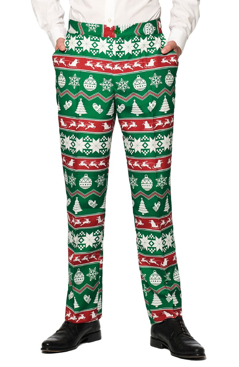 OppoSuits Christmas Green Nordic Trim Fit Suit & Tie, Alternate, color, Green