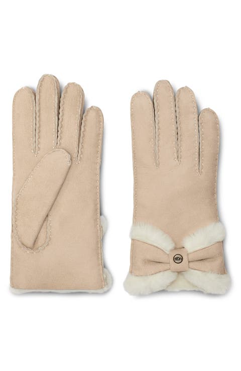 Bow Genuine Shearling Gloves