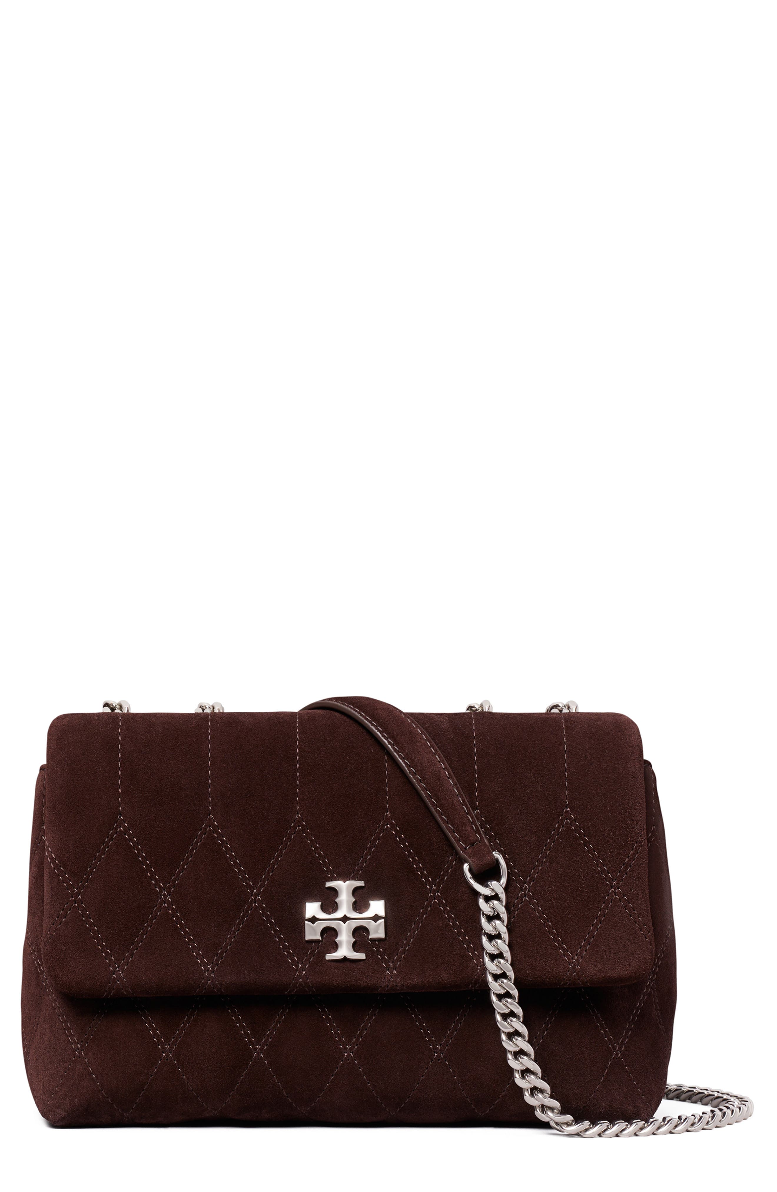 Tory Burch Small Kira Quilted Suede Converstible Shoulder Bag In Black