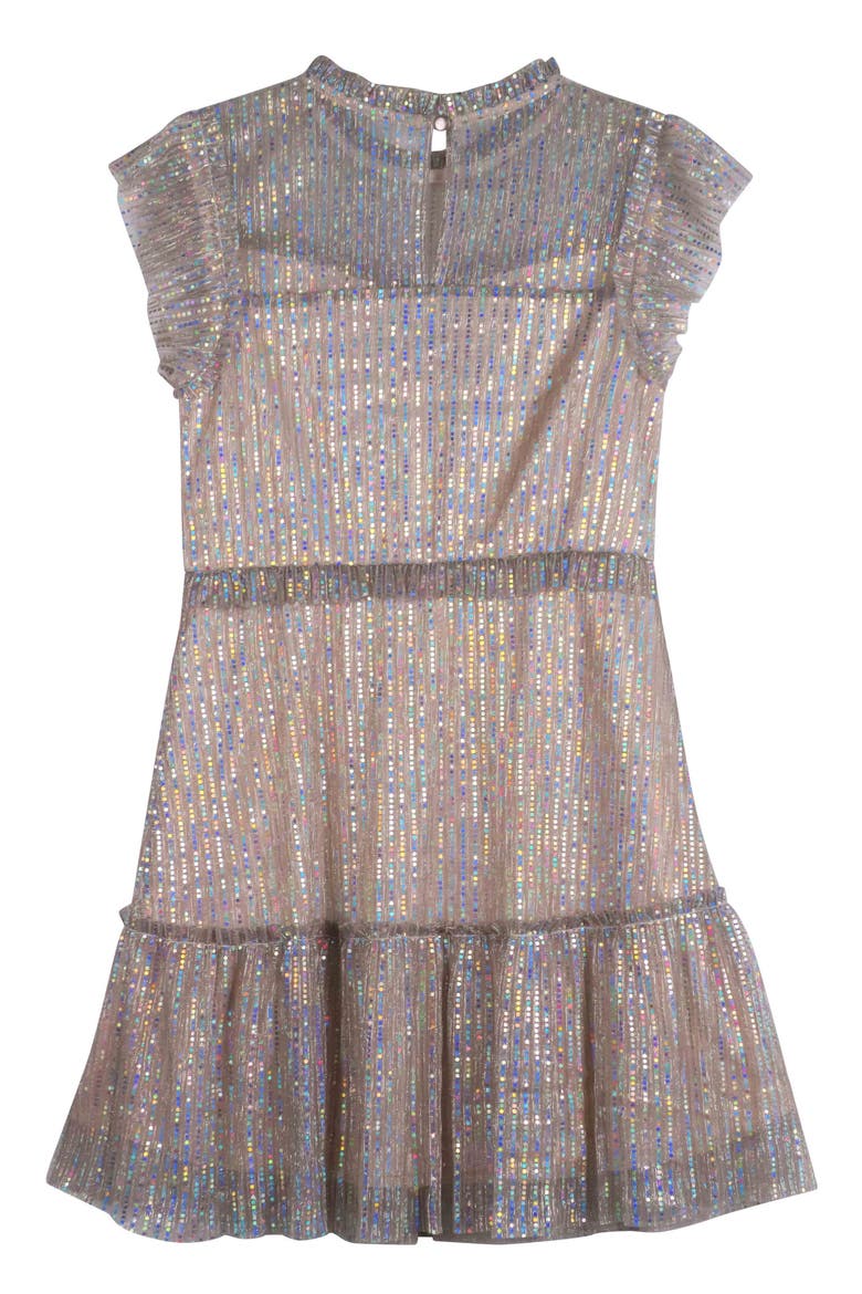 Kids' Metallic Sequin Plissé Tiered Party Dress, Alternate, color, GOLD