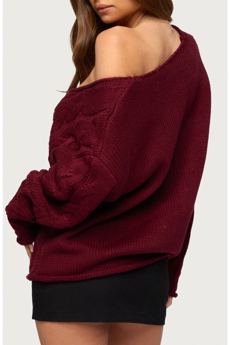 Inga Oversize V-Neck Cable Sweater, Alternate, color, BURGUNDY