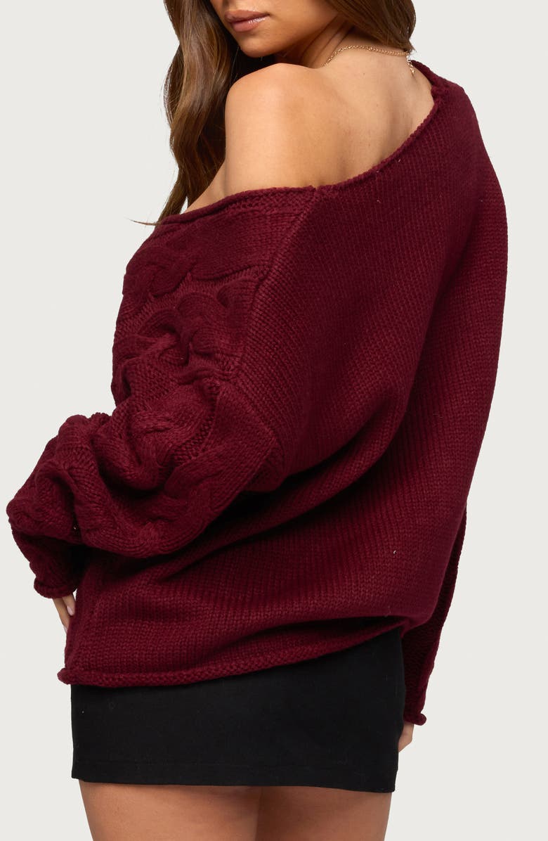 EDIKTED Inga Oversize V-Neck Cable Sweater, Alternate, color, Burgundy