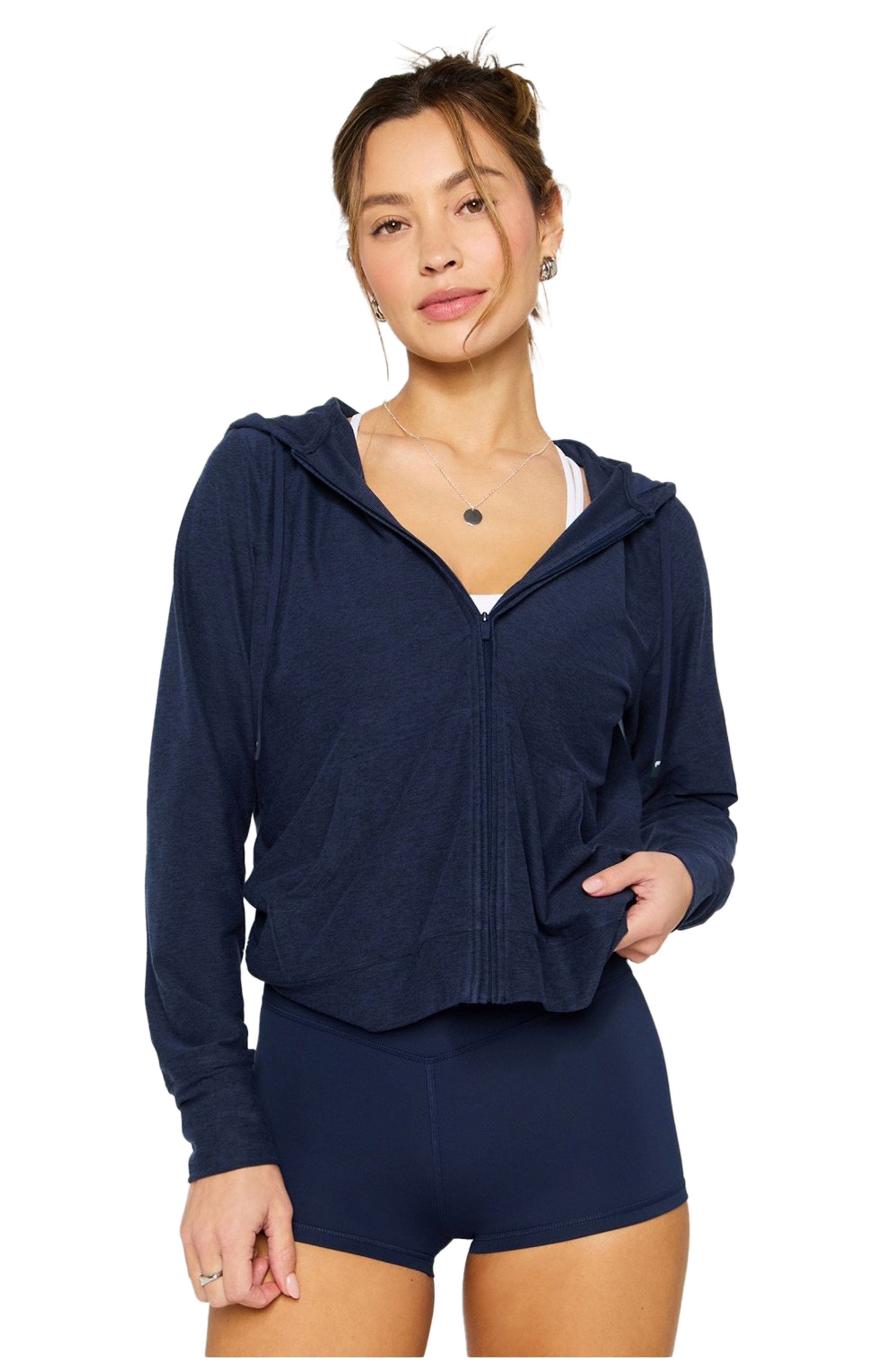 Fabletics Cloud Jersey Full Zip Hoodie in Deep Navy Heather 