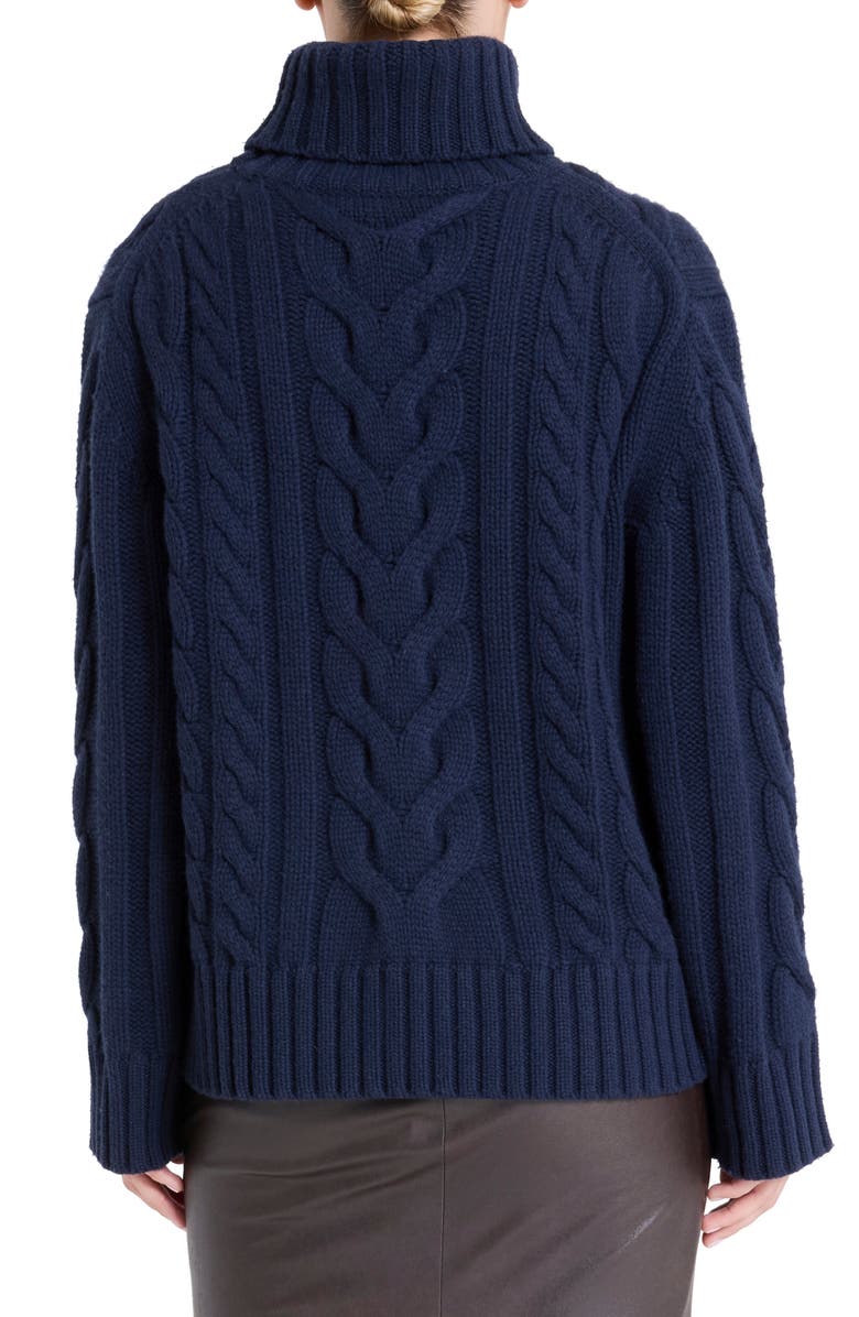 TWP Traveling Cable Stitch Cashmere Turtleneck Sweater, Alternate, color, Midnight