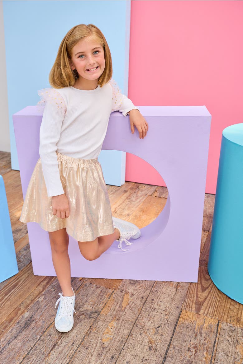 Kids' Ruffle Sleeve Sadie Top, Alternate, color, Pink & Gold Sparkle Stars