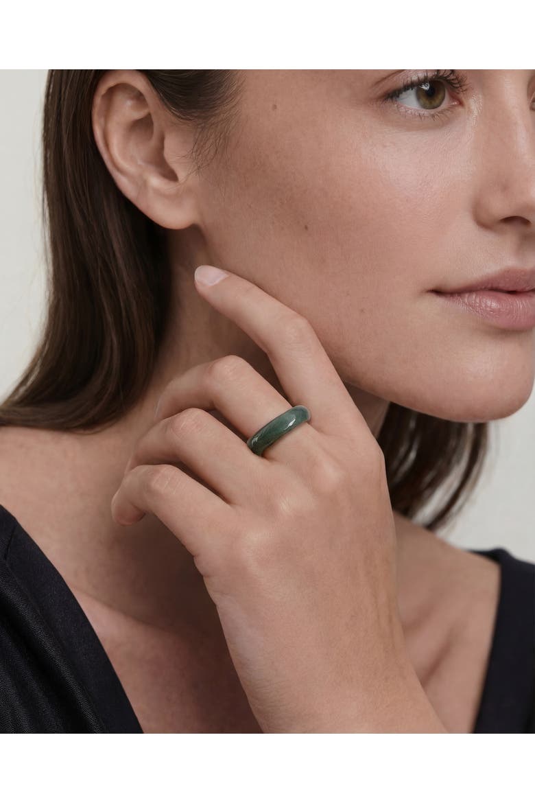 Chess Light Dark Cyan Jade Ring in Off White, Alternate, color, Light green