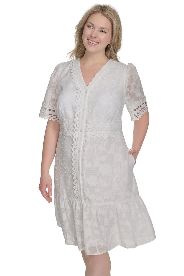 Floral Print Fit & Flare Shirtdress, Alternate, color, IVORY