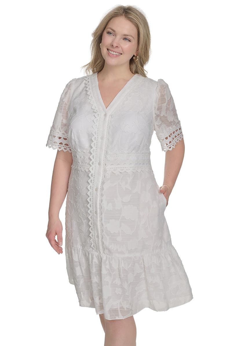 Eliza J Floral Print Fit & Flare Shirtdress, Alternate, color, Ivory