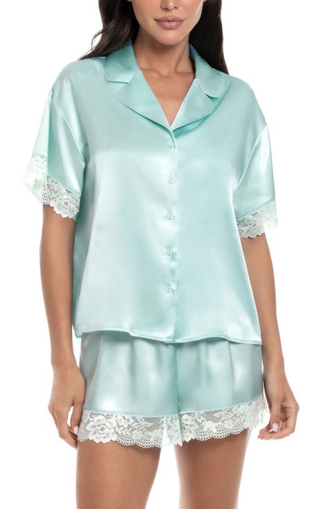Lillie Lace Trim Satin Shorts Pajamas