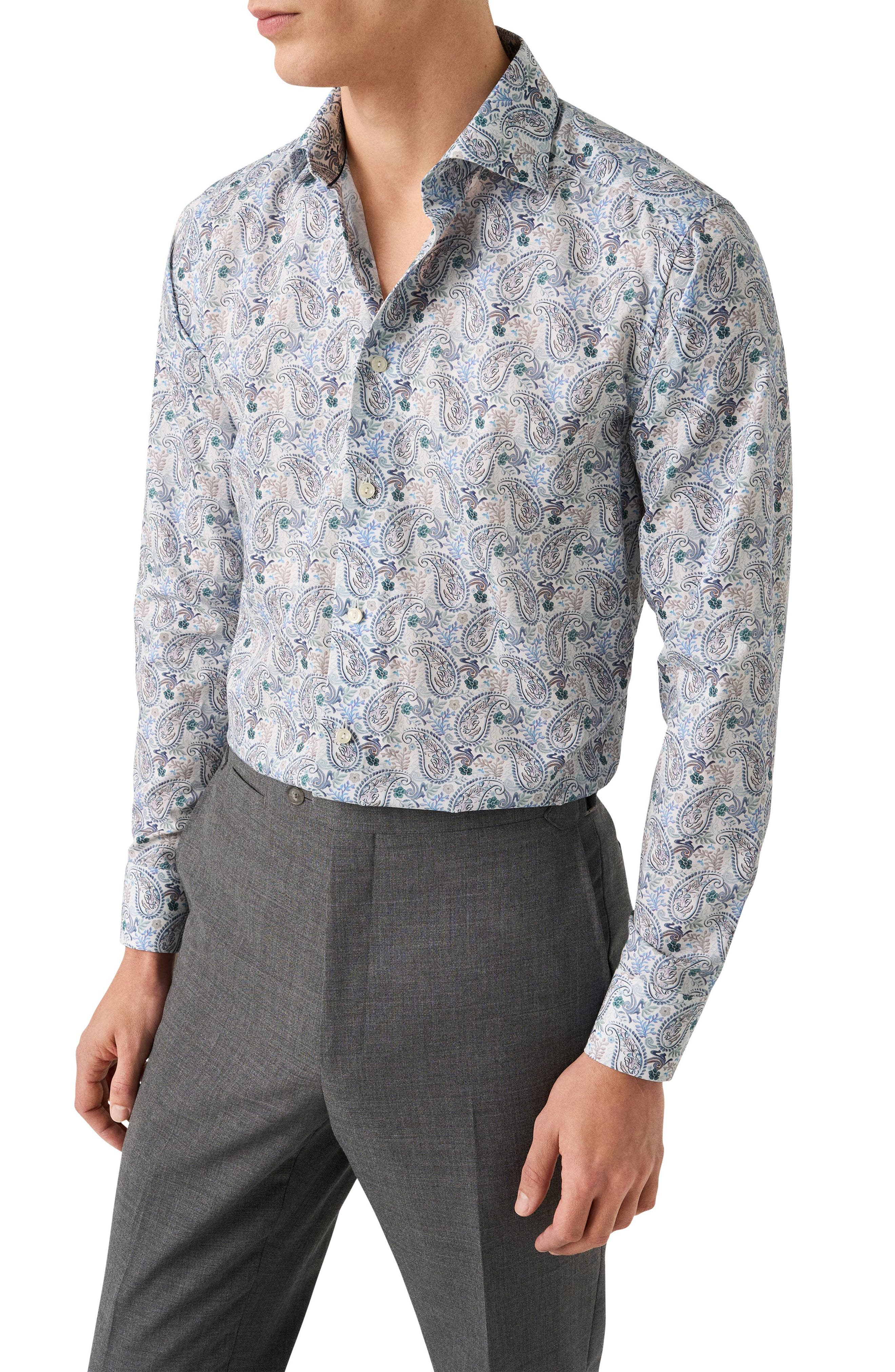 Eton Slim Fit Paisley Cotton & Lyocell Dress Shirt