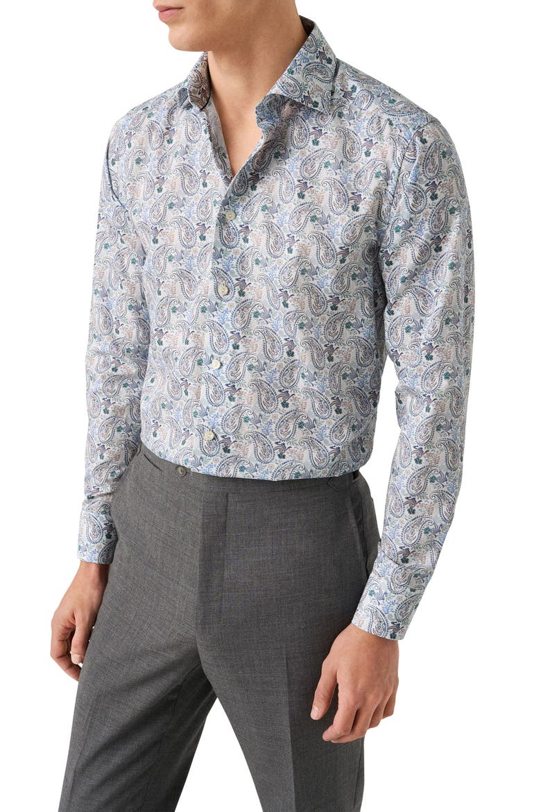 Slim Fit Paisley Cotton & Lyocell Dress Shirt, Main, color, MEDIUM BLUE