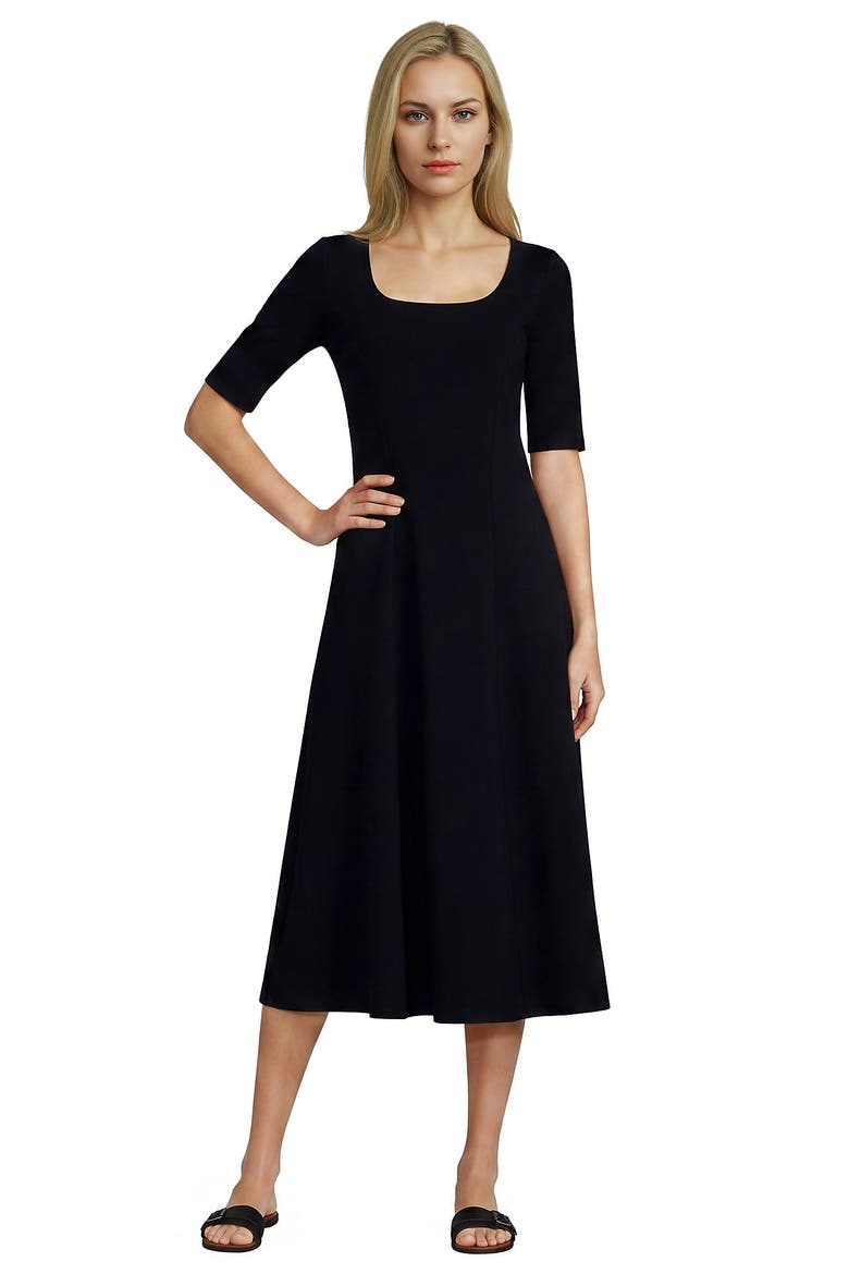 Starfish Elbow Sleeve Midi Fit and Flare Dress, Main, color, Black