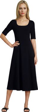 Lands' End Starfish Elbow Sleeve Midi Fit and Flare Dress