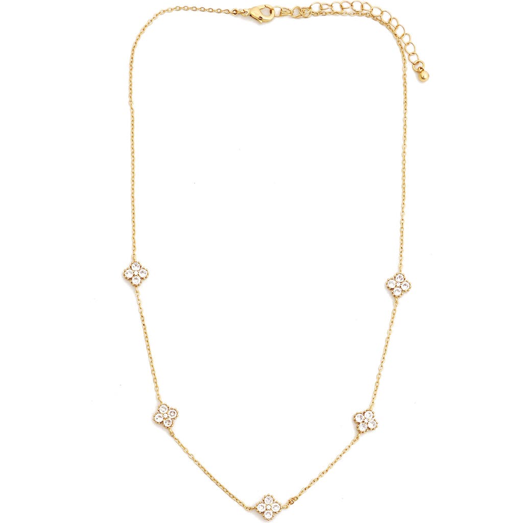 Panacea Cubic Zirconia Clover Station Necklace In Gold