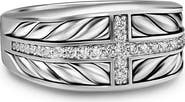 David Yurman Chevron Three Sided Signet Ring, Sterling Silver with Diamonds, 12.5mm