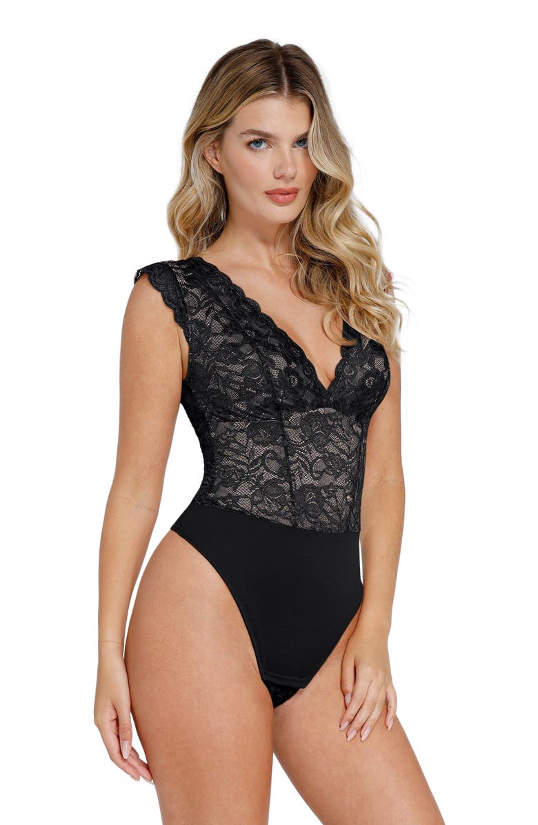 Popilush Shapewear Sculpting Lace Bodysuit, Alternate, color, Midnight Black