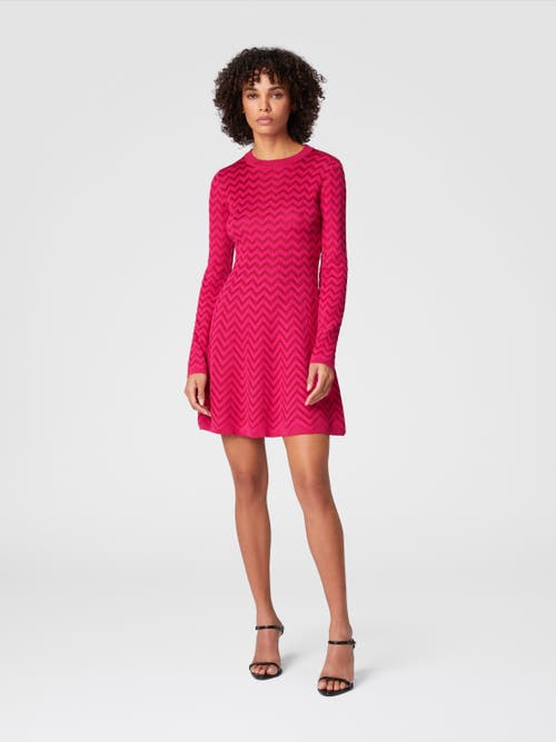Shop Missoni Tone-on-tone Chevron Long-sleeved Mini-dress In Magenta Red