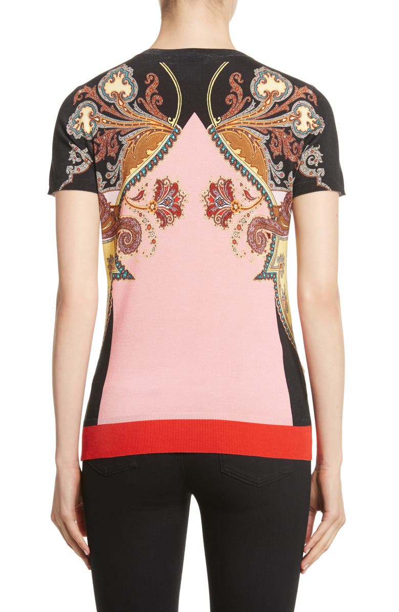 Etro Leopard Paisley Print Stretch Silk Sweater, Alternate, color,