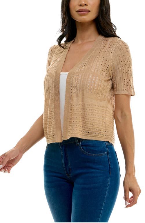 Nina Leonard Open Stitch Short Sleeve Bolero In Tan