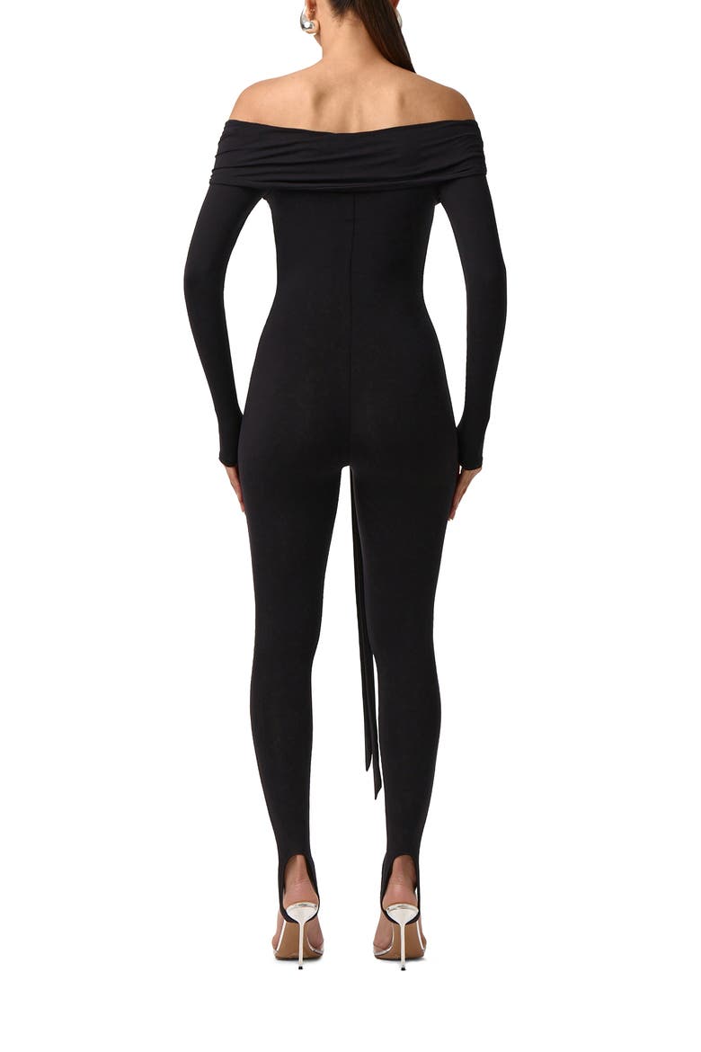 Naked Knot Off the Shoulder Jumpsuit, Alternate, color, BLACK