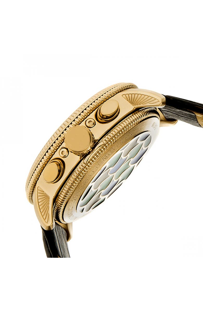 Heritor Automatic Aura Men's Semi-Skeleton Leather-Band Watch, Alternate, color, Gold /Black