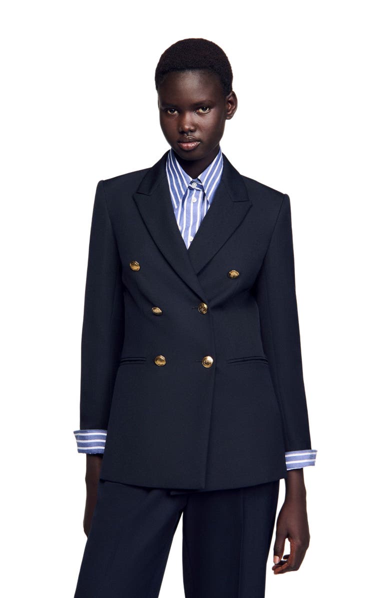 SANDRO Double-breasted suit jacket, Main, color, 