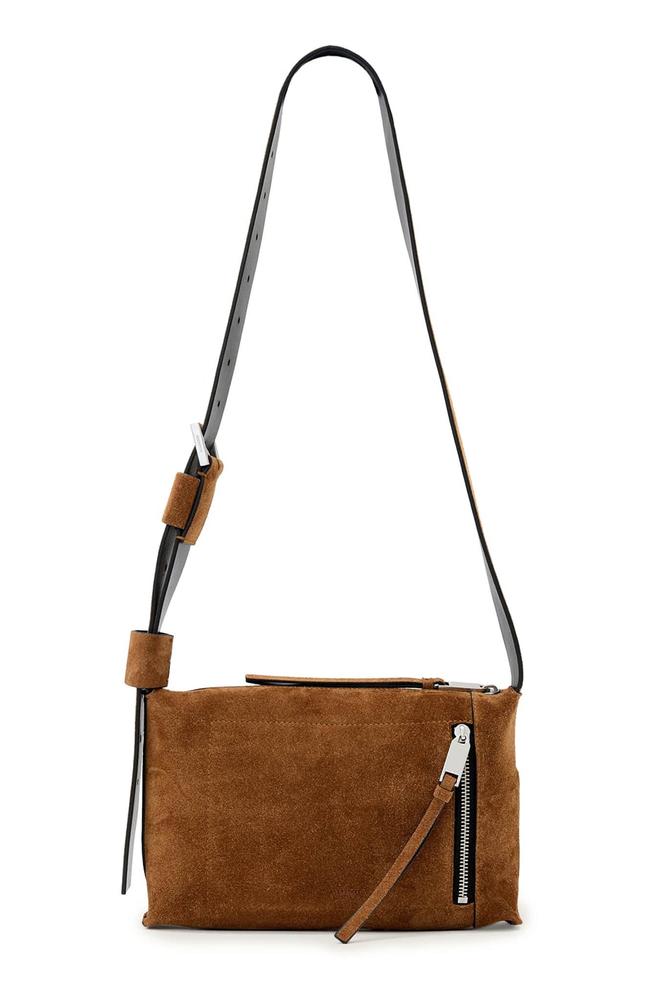Small Alba Zip Suede Crossbody Bag, Main, color, ARIZONA TAN BROWN