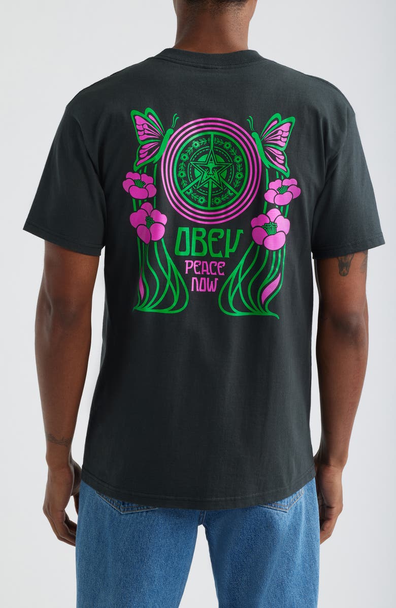 Obey Peace Now Butterflies Graphic T-Shirt, Alternate, color, Vintage Black