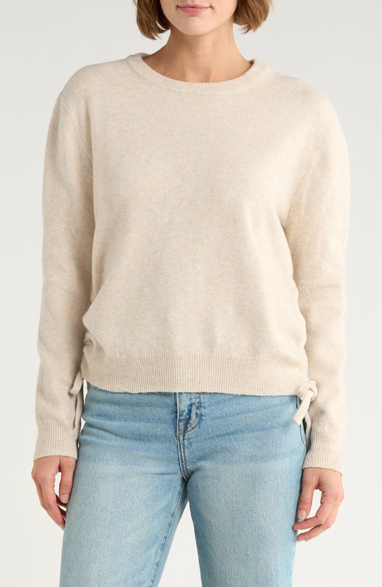 French Connection Side Drawstring Tie Sweater, Main, color, Light Oatmeal Mel