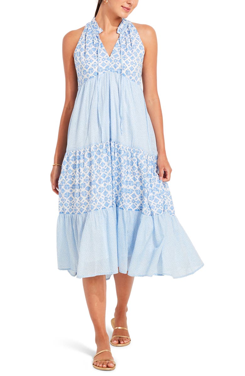 vineyard vines Diamond Print Halter Midi Dress, Alternate, color,