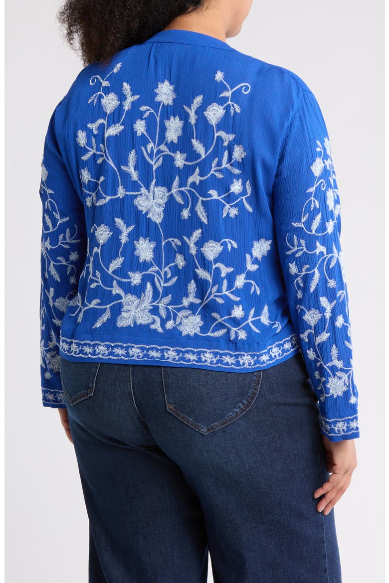 Floral Embroidered Long Sleeve Button-Up Top, Alternate, color, ROYAL/ WHITE
