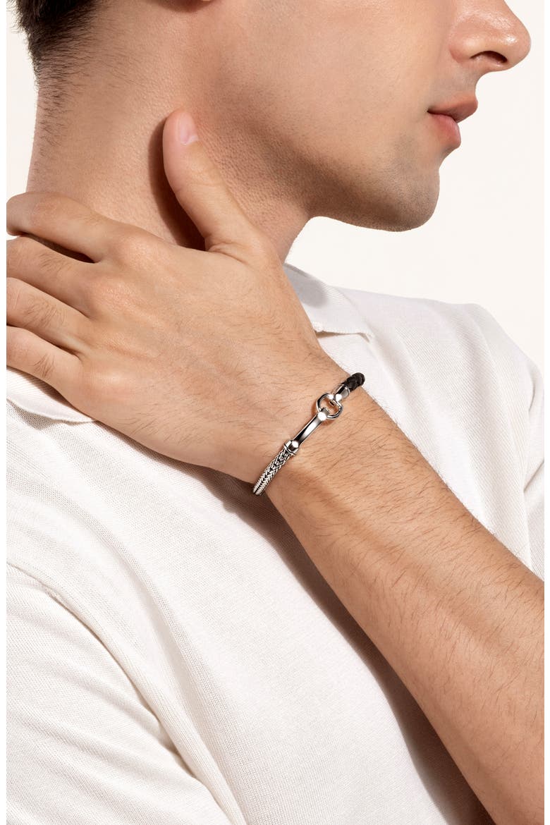 Men's Braided Leather & Chain Bracelet, Alternate, color, SILVER/ BLACK