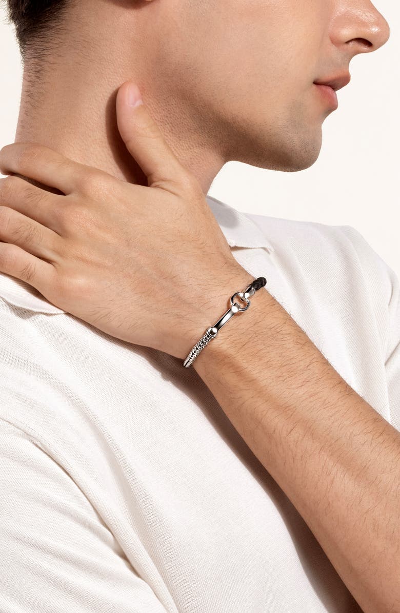 John Hardy Men's Braided Leather & Chain Bracelet, Alternate, color, Silver/ Black