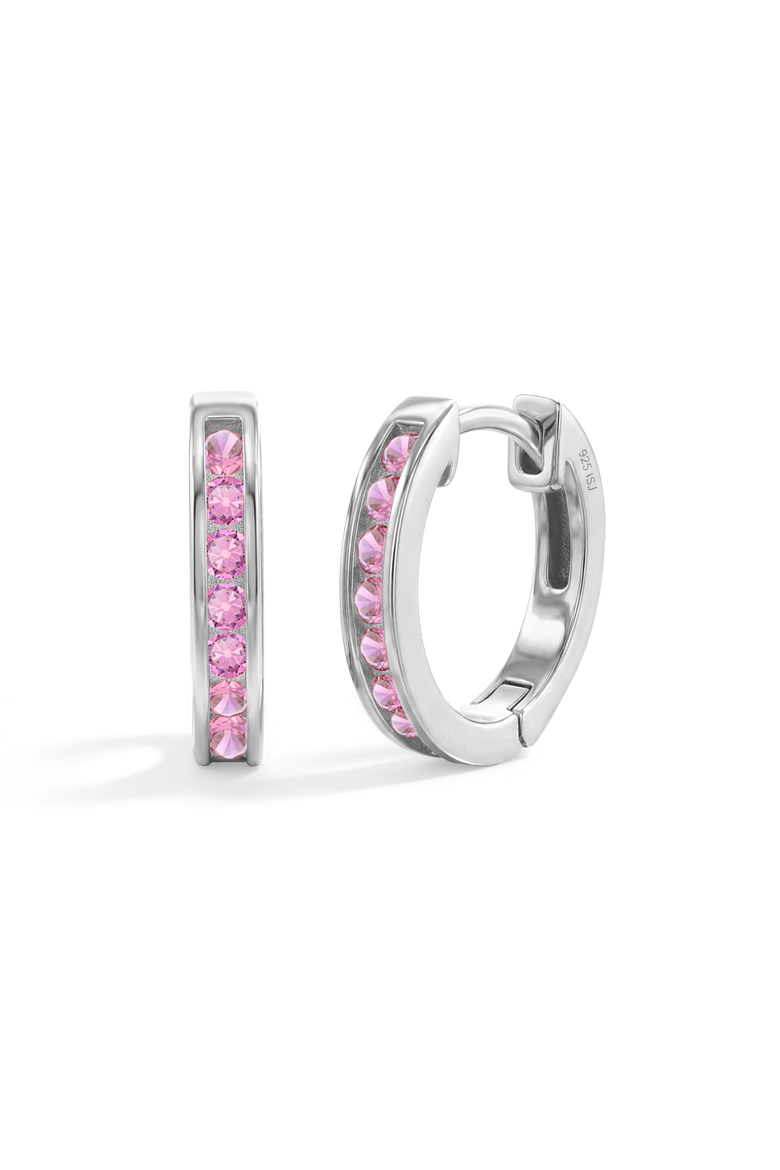 Small Channel Pink CZ Hoop Earrings, Alternate, color, Pink