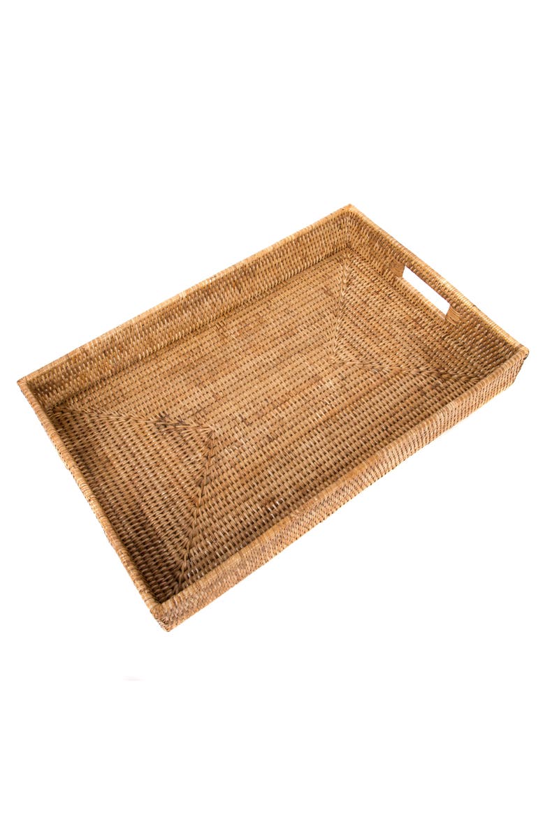 Artifacts Rattan Rectangular Tray With Cutout Handles, Alternate, color, Honey Brown