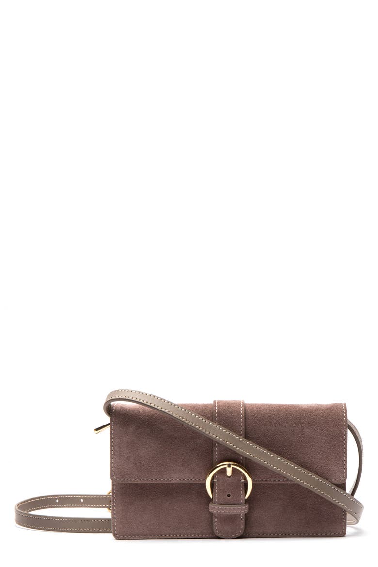 Suede Crossbody Wallet, Main, color, GREY