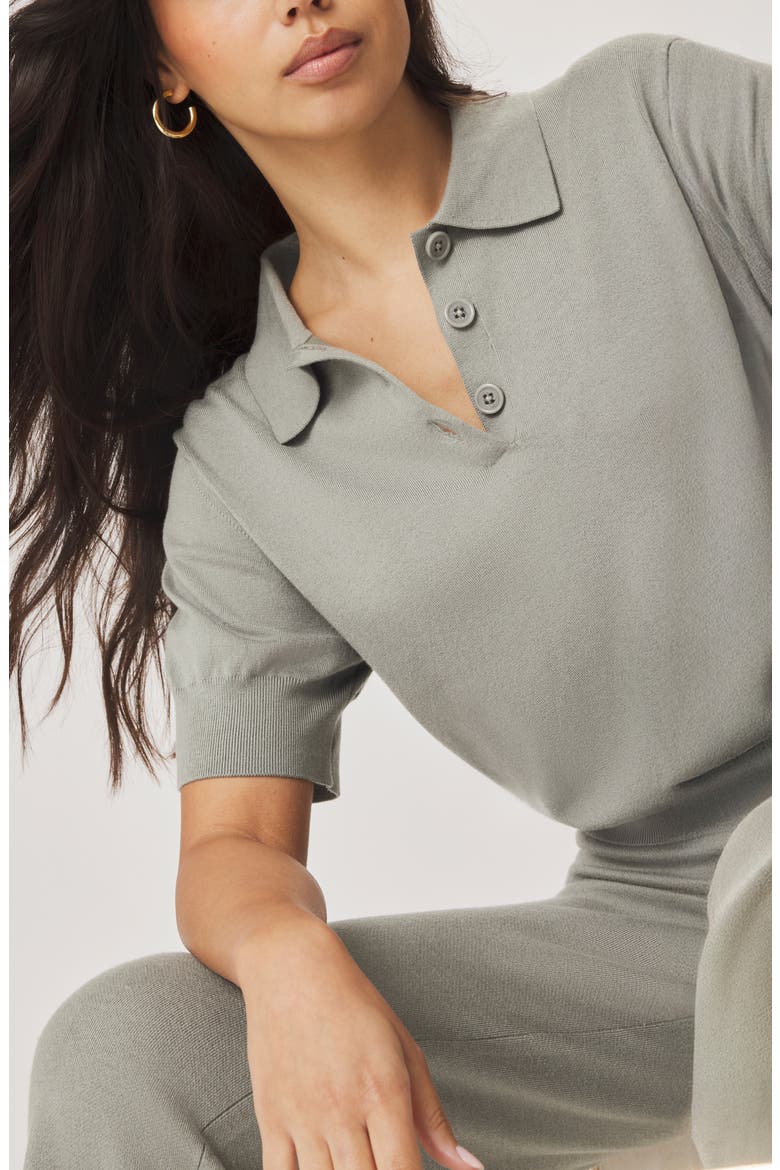 Christa Crop Polo Sweater, Alternate, color, EUCALYPTUS GREEN