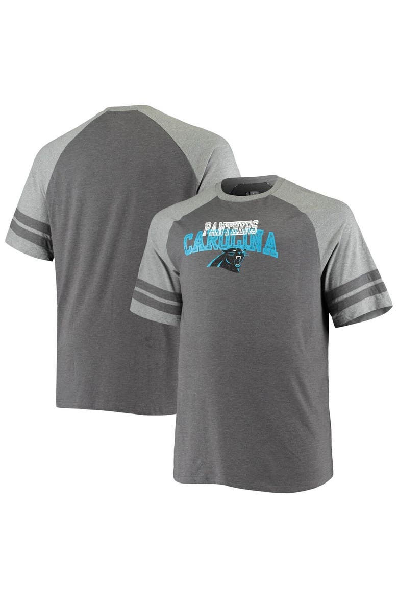 Men's Fanatics Branded Charcoal/Heathered Gray Carolina Panthers Big & Tall Two-Stripe Tri-Blend Raglan T-Shirt, Main, color, Charcoal