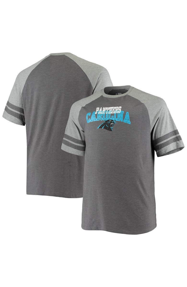 FANATICS Men's Fanatics Branded Charcoal/Heathered Gray Carolina Panthers Big & Tall Two-Stripe Tri-Blend Raglan T-Shirt, Main, color, 