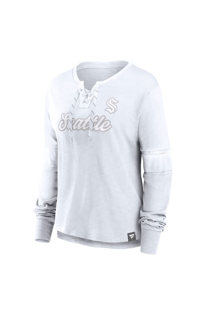 FANATICS Women's Fanatics Seattle Kraken White Out Lace-Up Fashion Long Sleeve T-Shirt, Alternate, color, White