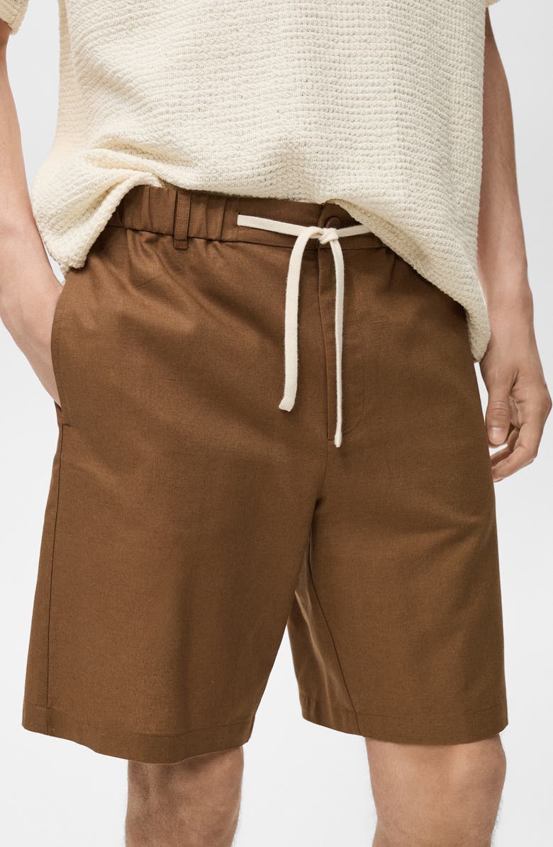 MANGO Cotton & Linen Bermuda Shorts, Alternate, color, Tobacco Brown
