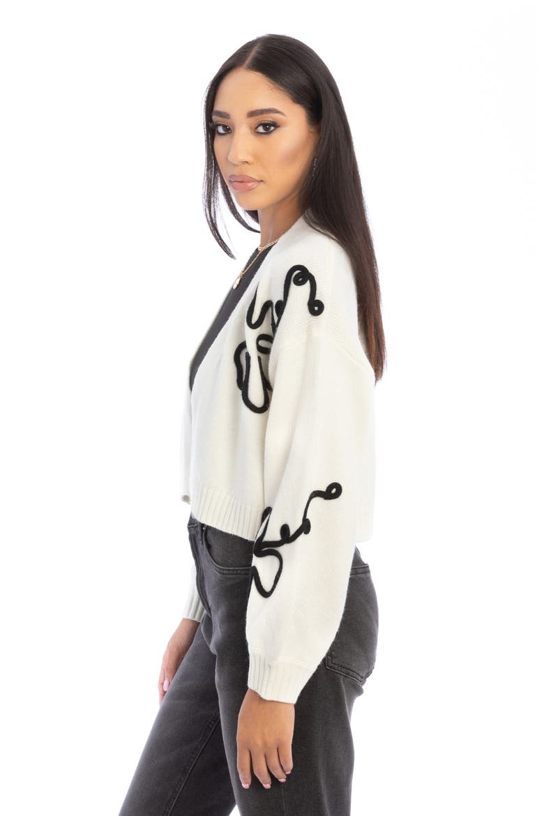 Floral Squiggle Crop Cardigan, Alternate, color, WHITE