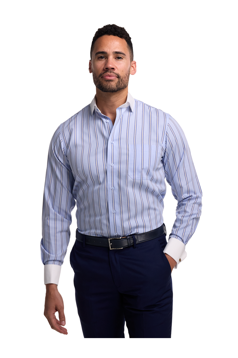 Cotton Spread Collar Dobby Tailored Contrast Trim French Cuff Long Sleeve, Alternate, color, Blue/Red