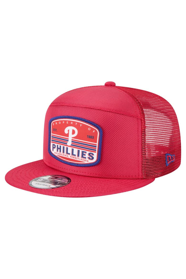 Men's New Era  Red Philadelphia Phillies Split Panel 9FIFTY Trucker Snapback, Main, color, Red