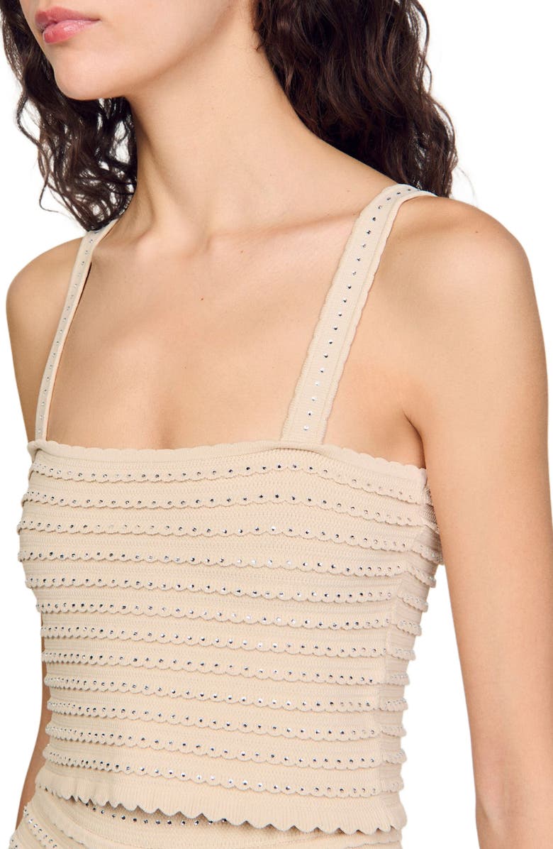 SANDRO Rhinestone knit crop top, Alternate, color,