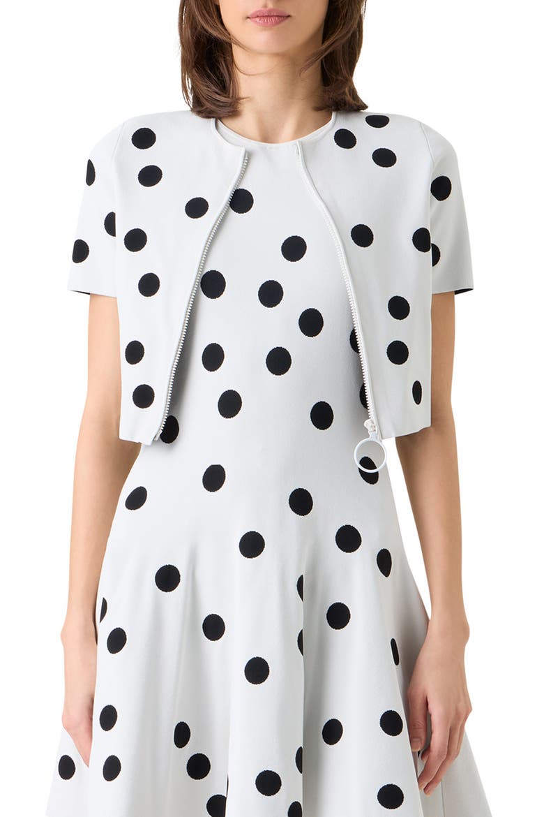 Polka Dot Jacquard Fitted Crop Jacket, Main, color, CREAM-BLACK