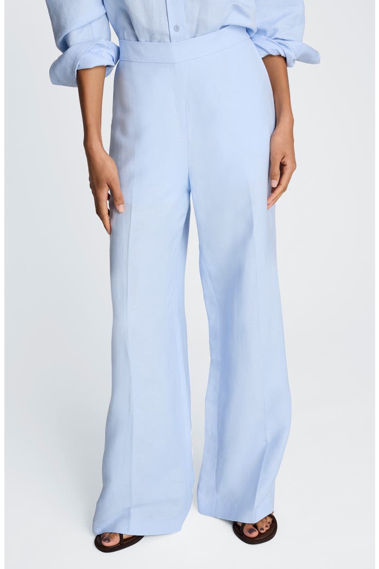 Pull-On Linen Blend Straight Leg Pants, Main, color, BLUE DAWN