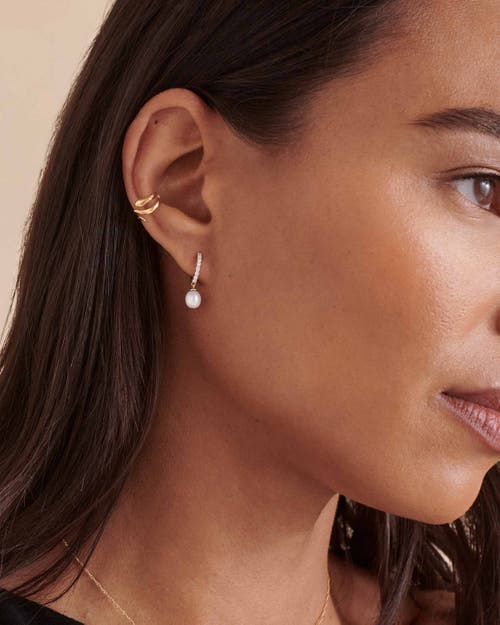 Edge Of Ember Pearl Pave Diamond Huggie Earrings In Silver