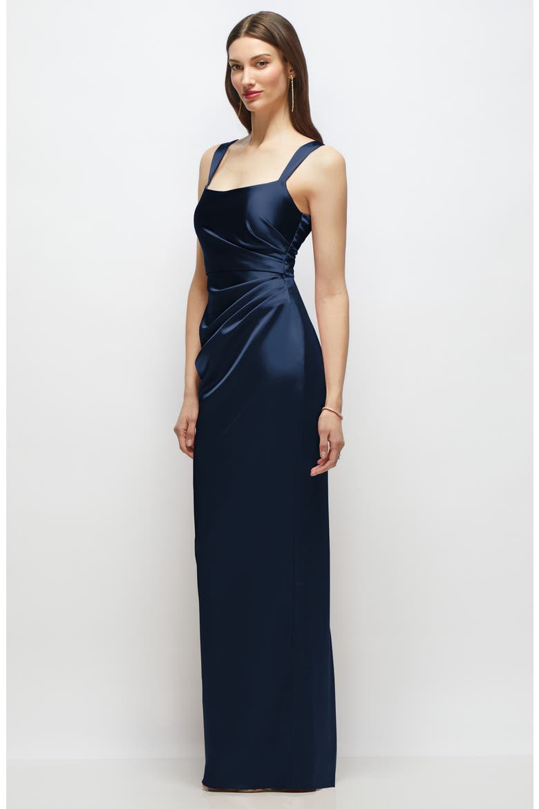 Square Neck Satin Charmeuse Column Gown, Alternate, color, MIDNIGHT